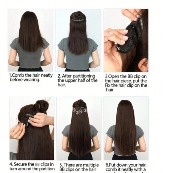 Dark Brown Water Wave Clip in Hair Extensions - Human hair Blend - Picture 10 of 12